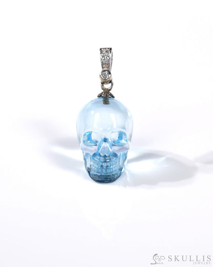 Gem Skull Pendant Necklace of Sky Blue Topaz Carved Skull with Sterling Silver Bail - 9500312 Skull Pendants