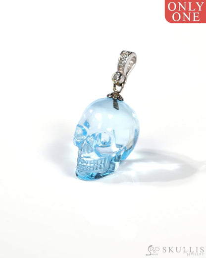 Gem Skull Pendant Necklace of Sky Blue Topaz Carved Skull with Sterling Silver Bail - 9500312 Skull Pendants