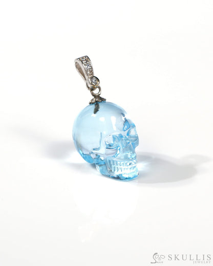 Gem Skull Pendant Necklace of Sky Blue Topaz Carved Skull with Sterling Silver Bail - 9500312 Skull Pendants