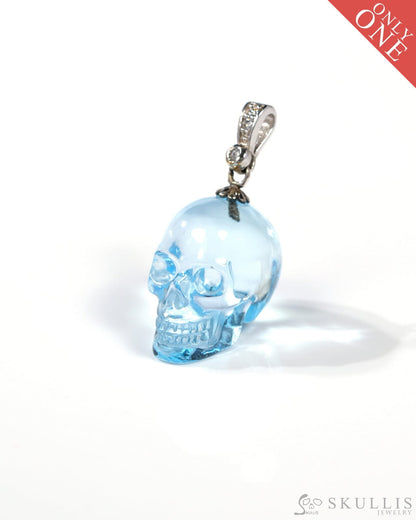 Gem Skull Pendant Necklace of Sky Blue Topaz Carved Skull with Sterling Silver Bail - 9500312 Skull Pendants