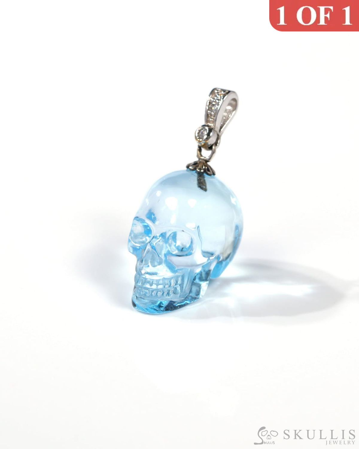 Gem Skull Pendant Necklace of Sky Blue Topaz Carved Skull with Sterling Silver Bail - 9500312 Skull Pendants
