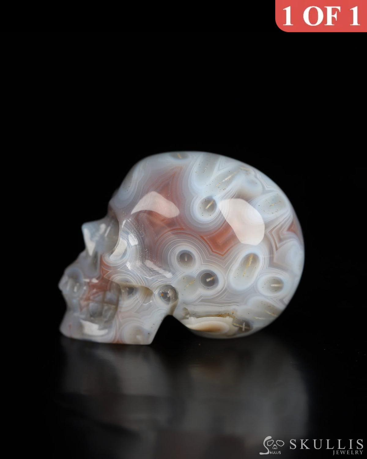 1.3’’ Mozambique Agate Carved Gem Skull Skullis Realistic - 9800187 Tiny Gemstone Skull