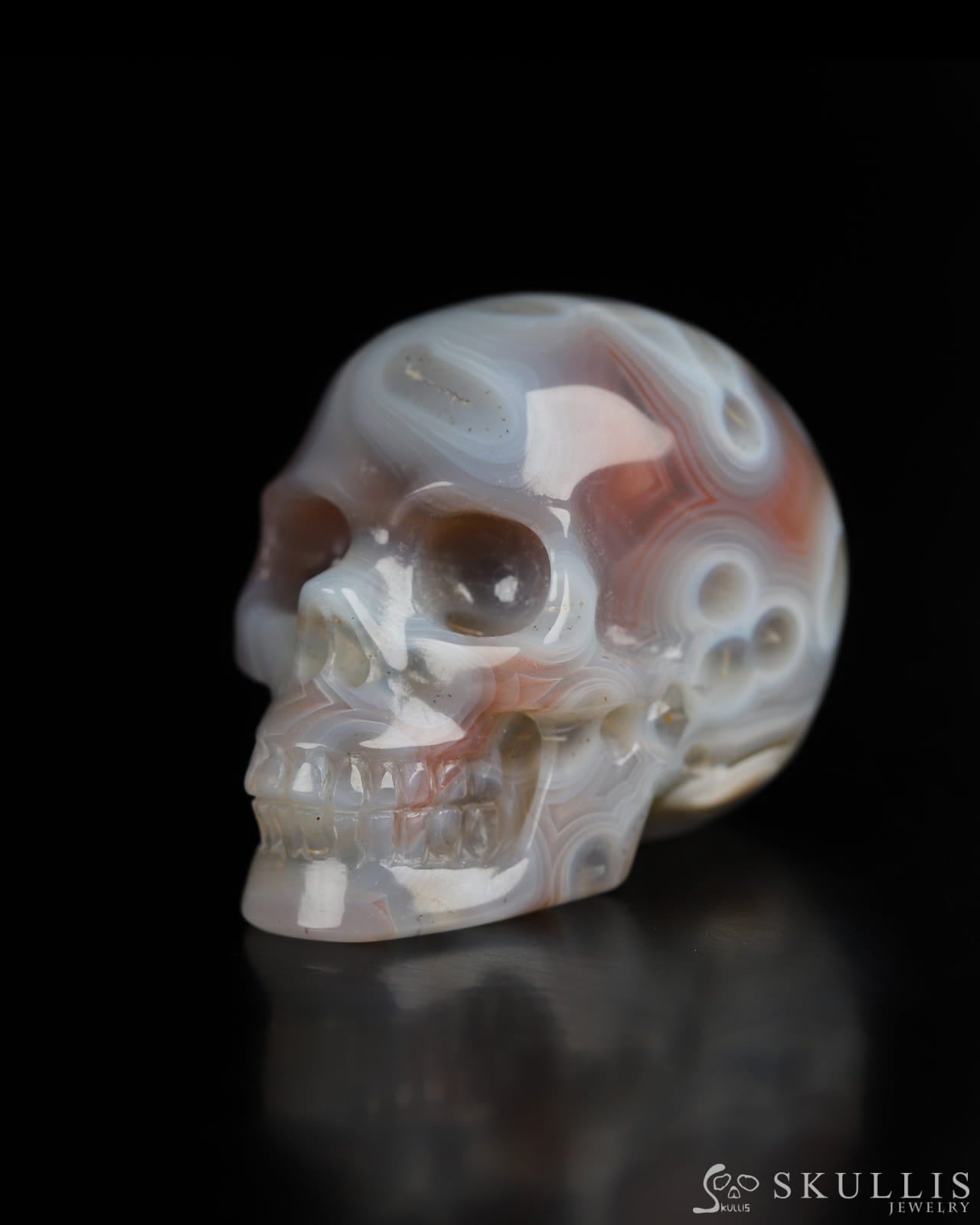 1.3’’ Mozambique Agate Carved Gem Skull Skullis Realistic - 9800187 Tiny Gemstone Skull