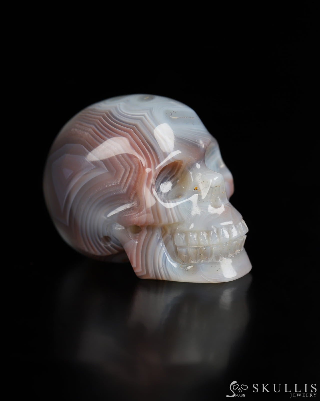 1.3’’ Mozambique Agate Carved Gem Skull Skullis Realistic - 9800187 Tiny Gemstone Skull