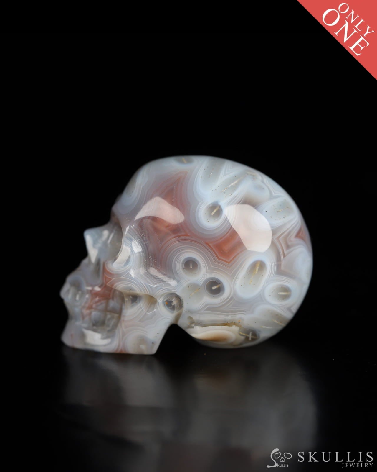 1.3’’ Mozambique Agate Carved Gem Skull Skullis Realistic - 9800187 Tiny Gemstone Skull