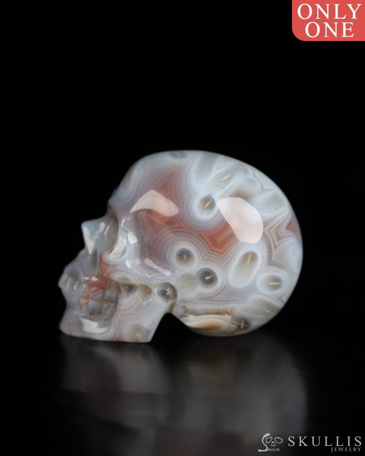 1.3’’ Mozambique Agate Carved Gem Skull Skullis Realistic - 9800187 Tiny Gemstone Skull