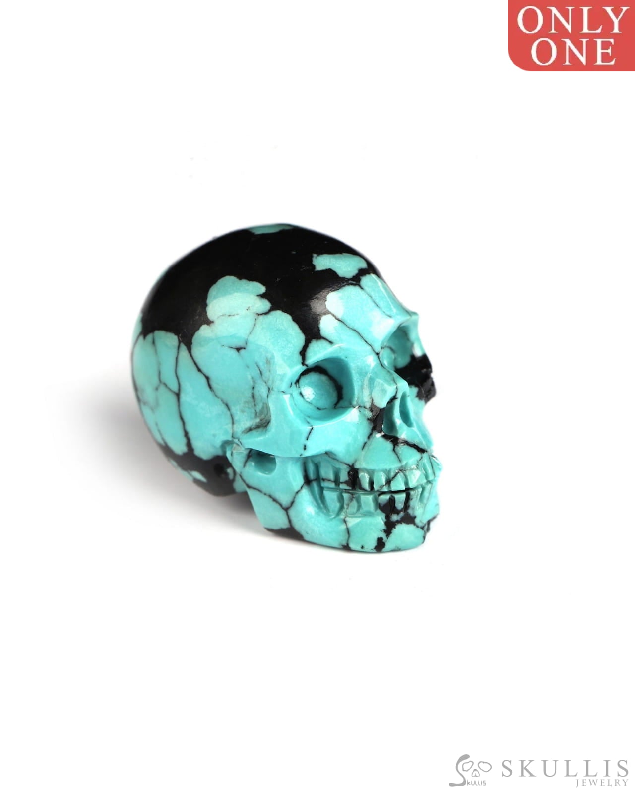Nice 1.1’’ Turquoise Carved Gem Skull Skullis Realistic - 0500067 Tiny Gemstone Skull