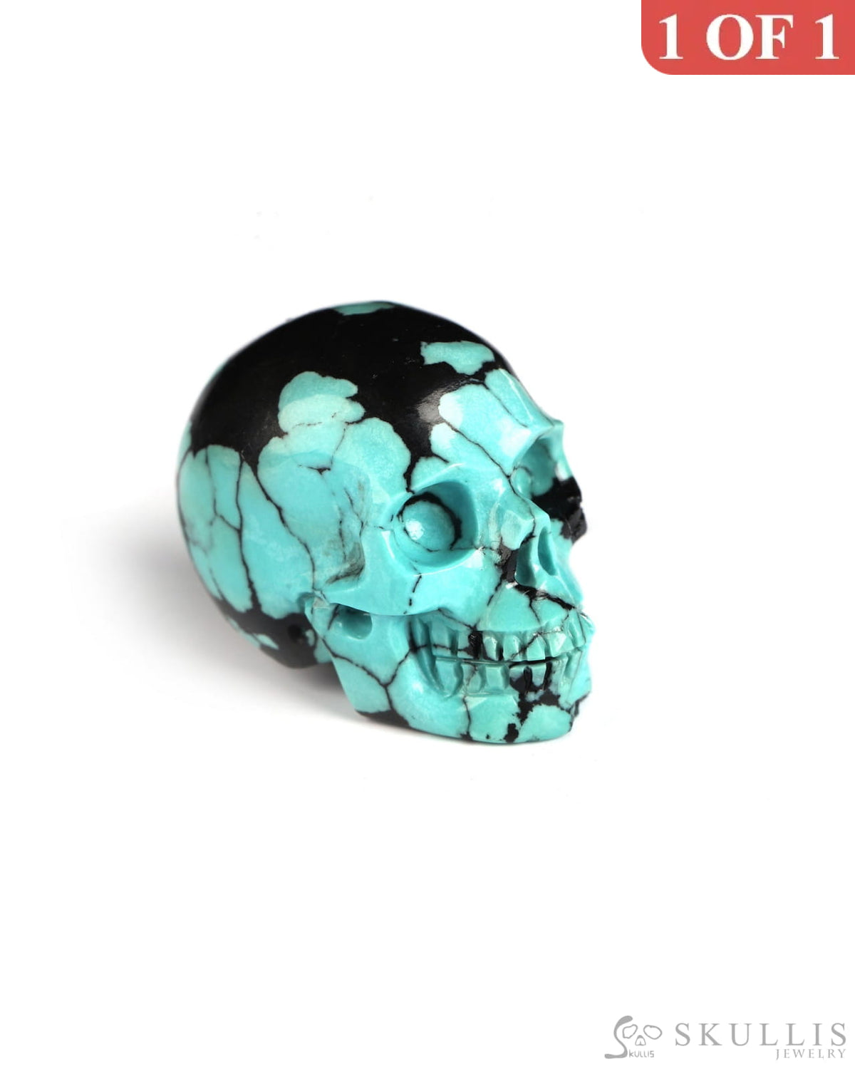Nice 1.1’’ Turquoise Carved Gem Skull Skullis Realistic - 0500067 Tiny Gemstone Skull