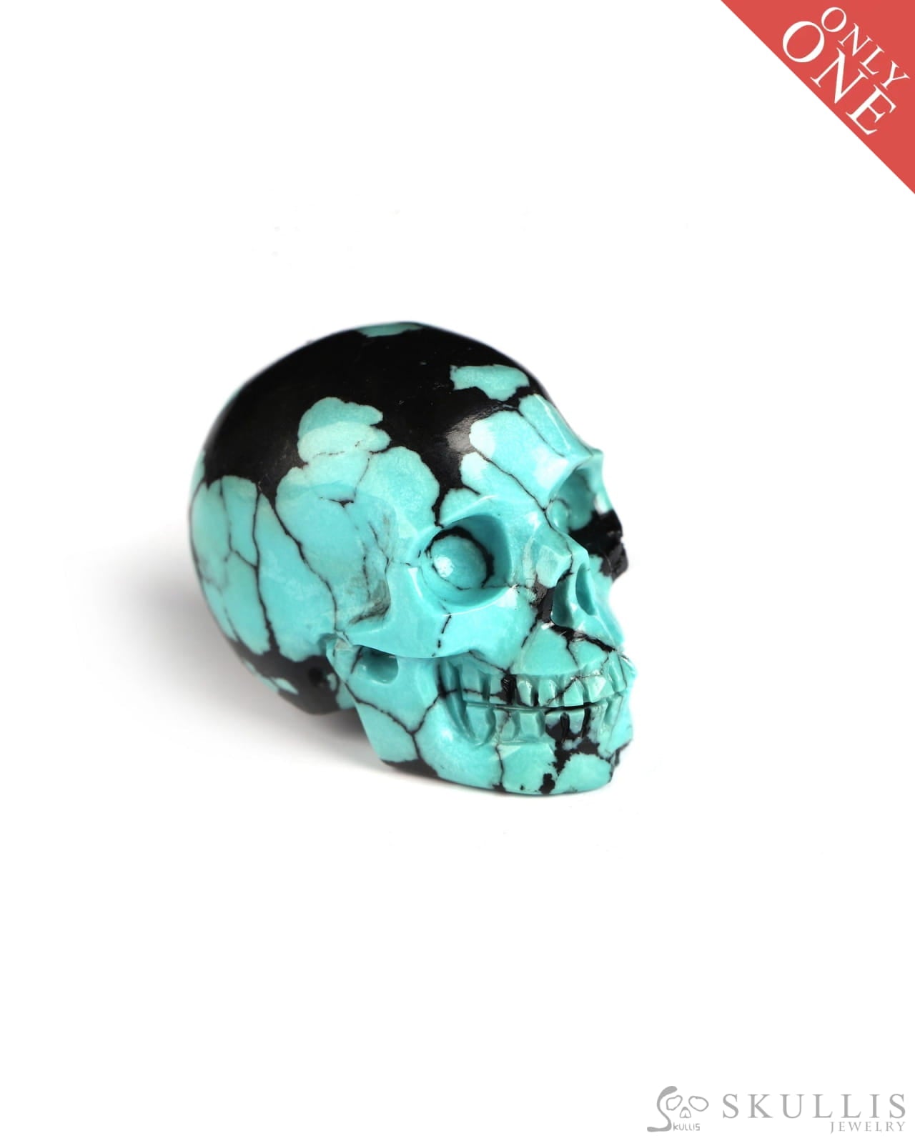 Nice 1.1’’ Turquoise Carved Gem Skull Skullis Realistic - 0500067 Tiny Gemstone Skull