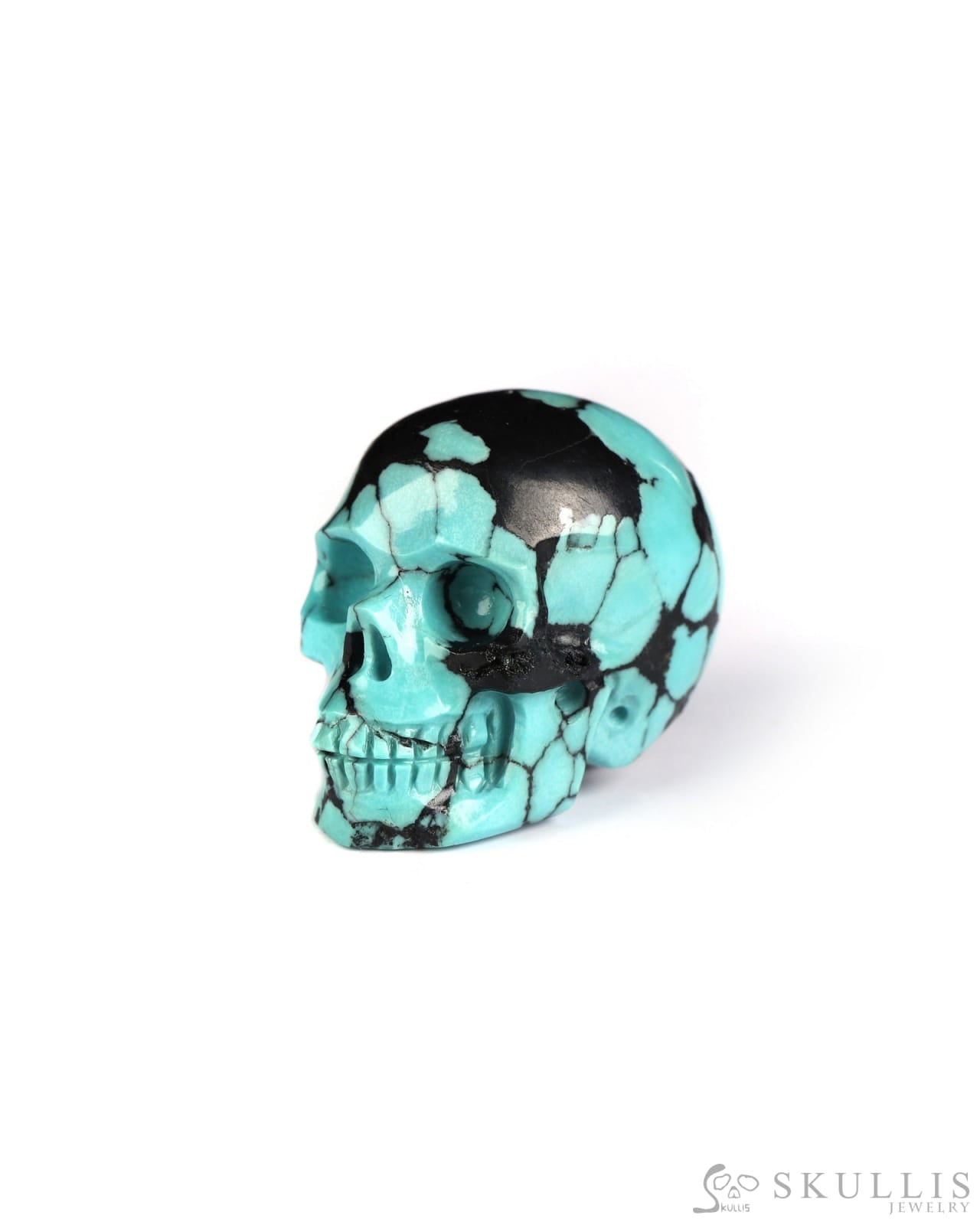 Nice 1.1’’ Turquoise Carved Gem Skull Skullis Realistic - 0500067 Tiny Gemstone Skull