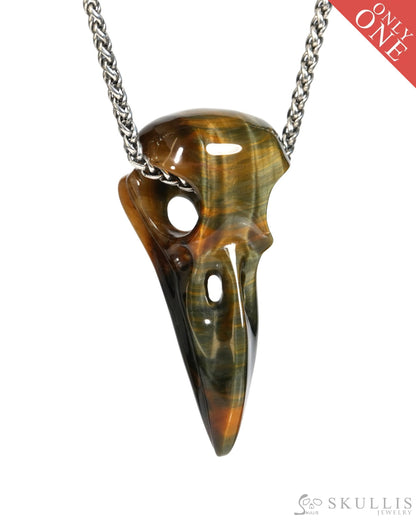 Flash Gem Raven Skull Pendant Necklace of Blue & Gold Tiger’s Eye Crystal Raven Pendant - ZR19900158 Skull Pendants