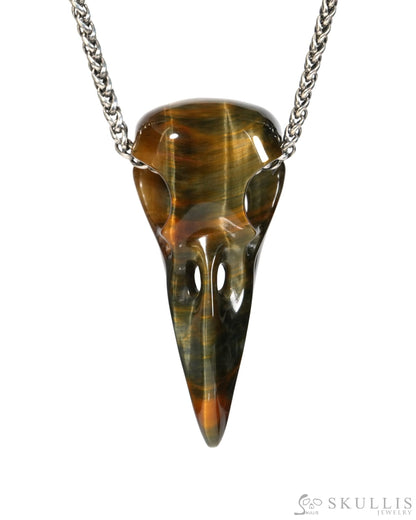 Flash Gem Raven Skull Pendant Necklace of Blue & Gold Tiger’s Eye Crystal Raven Pendant - ZR19900158 Skull Pendants