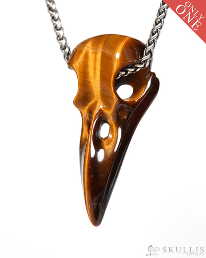 Flash Gem Raven Skull Pendant Necklace of Gold Tiger’s Eye Crystal Raven Pendant - ZR19900171 Skull Pendants