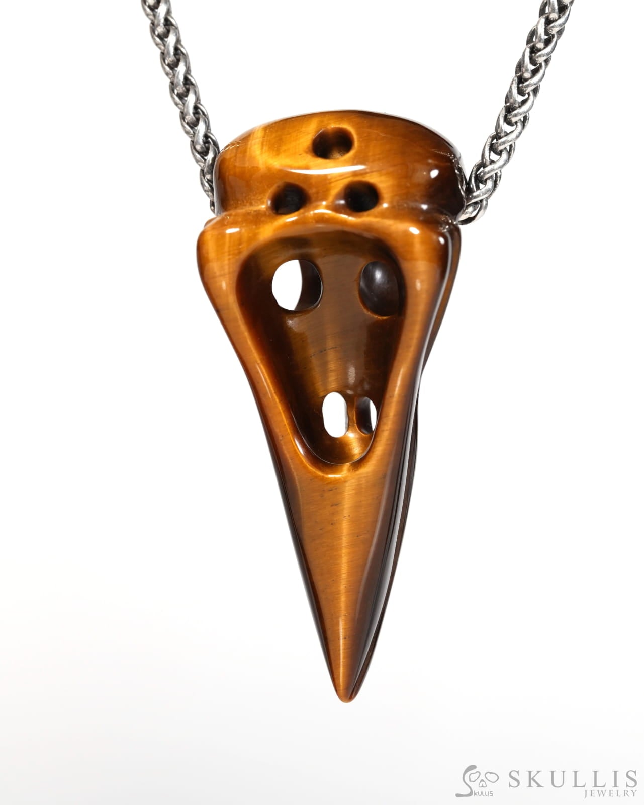 Flash Gem Raven Skull Pendant Necklace of Gold Tiger’s Eye Crystal Raven Pendant - ZR19900171 Skull Pendants