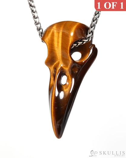 Flash Gem Raven Skull Pendant Necklace of Gold Tiger’s Eye Crystal Raven Pendant - ZR19900171 Skull Pendants