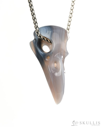 Night Pathfinder - Gem Raven Skull Pendant Necklace of Agate Carved Raven Skull - 9900443 - Skull Pendants