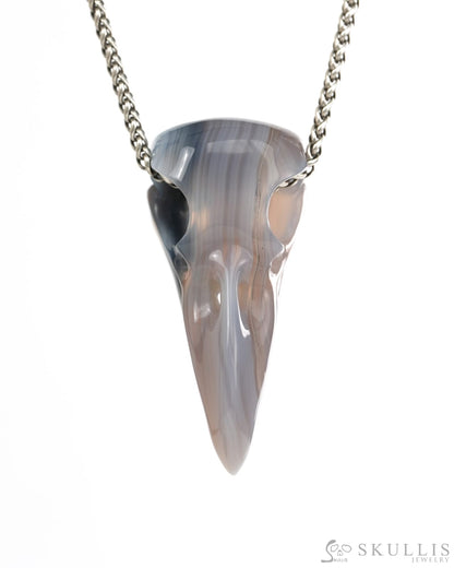 Night Pathfinder - Gem Raven Skull Pendant Necklace of Agate Carved Raven Skull - 9900443 - Skull Pendants