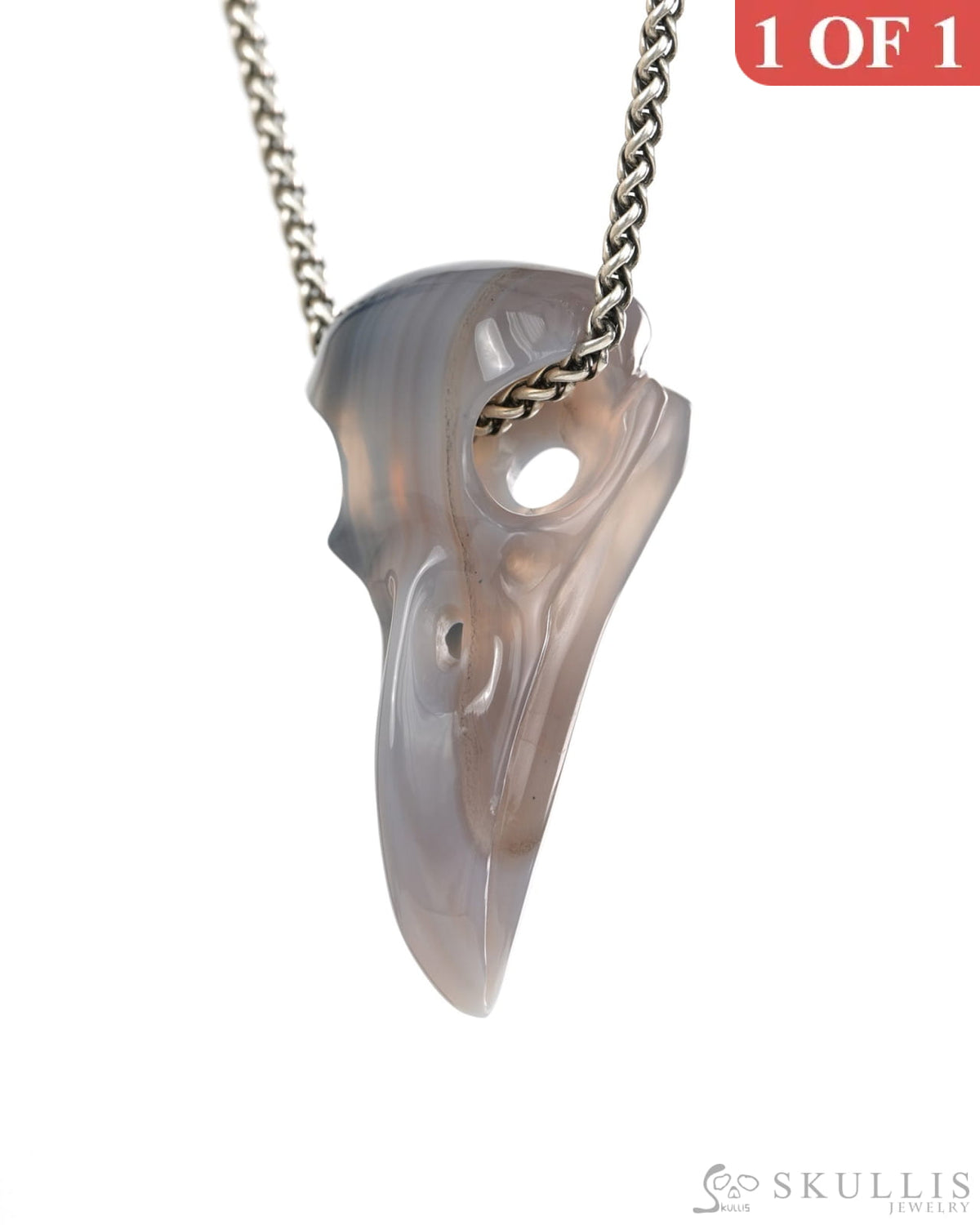 Night Pathfinder - Gem Raven Skull Pendant Necklace of Agate Carved Raven Skull - 9900443 - Skull Pendants