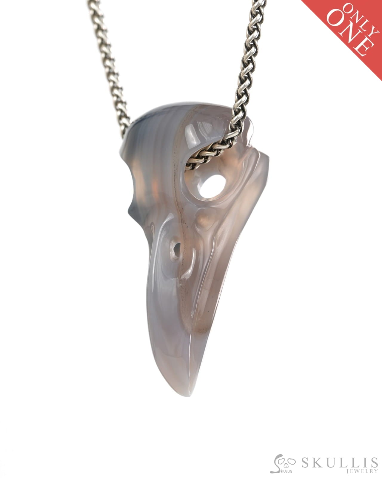 Night Pathfinder - Gem Raven Skull Pendant Necklace of Agate Carved Raven Skull - 9900443 - Skull Pendants