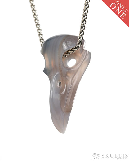 Night Pathfinder - Gem Raven Skull Pendant Necklace of Agate Carved Raven Skull - 9900443 - Skull Pendants