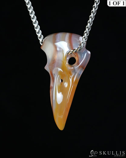 Night Pathfinder - Gem Raven Skull Pendant Necklace of Agate Carved Raven Skull - 9900599 - Skull Pendants