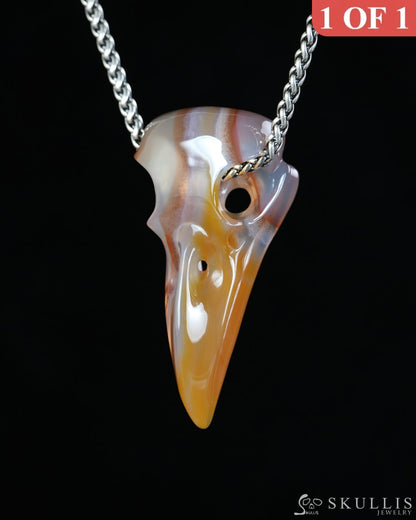 Night Pathfinder - Gem Raven Skull Pendant Necklace of Agate Carved Raven Skull - 9900599 - Skull Pendants