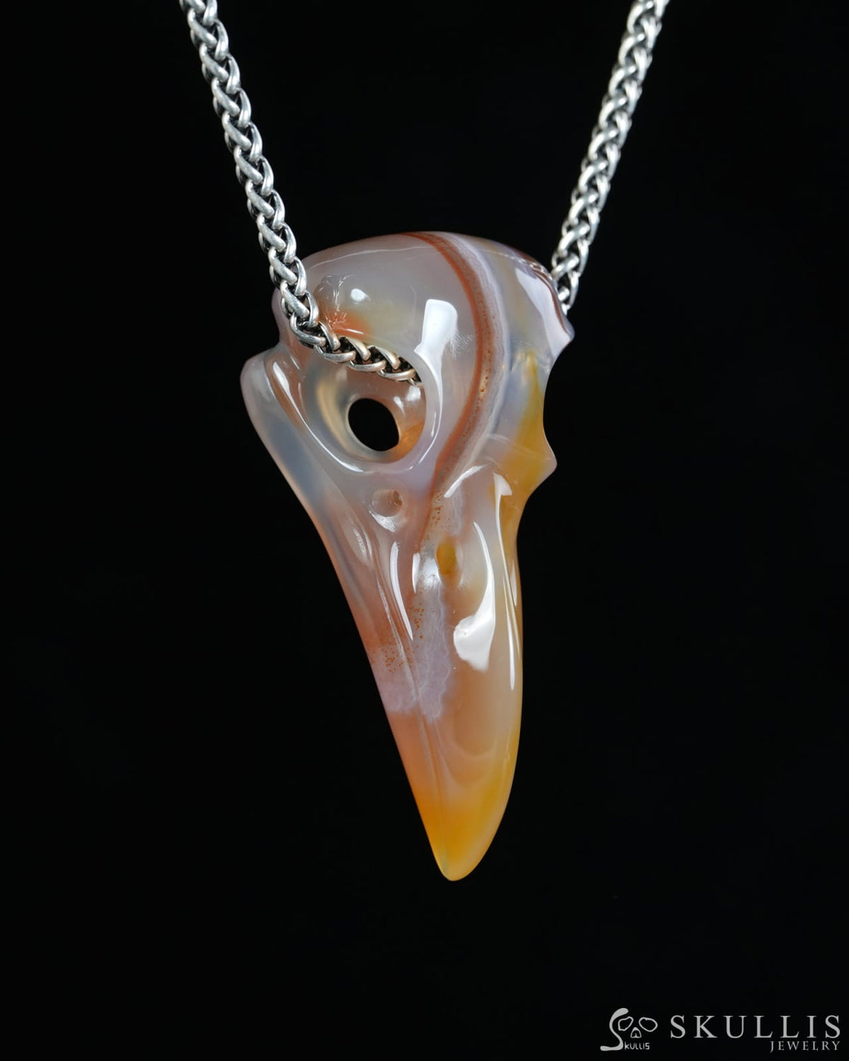 Night Pathfinder - Gem Raven Skull Pendant Necklace of Agate Carved Raven Skull - 9900599 - Skull Pendants