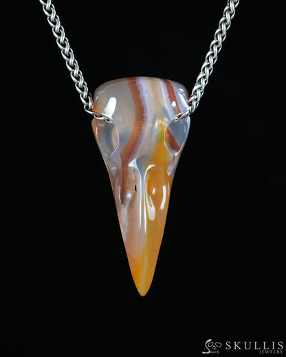 Night Pathfinder - Gem Raven Skull Pendant Necklace of Agate Carved Raven Skull - 9900599 - Skull Pendants