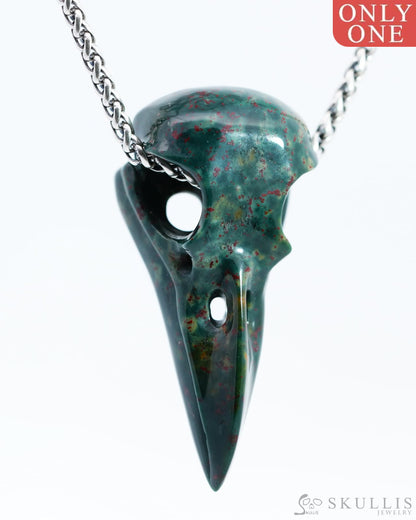 Skullis Signature Bloodstone Gem Skull Pendant Or Necklace Hand Carved Sterling Silver 925 Chain