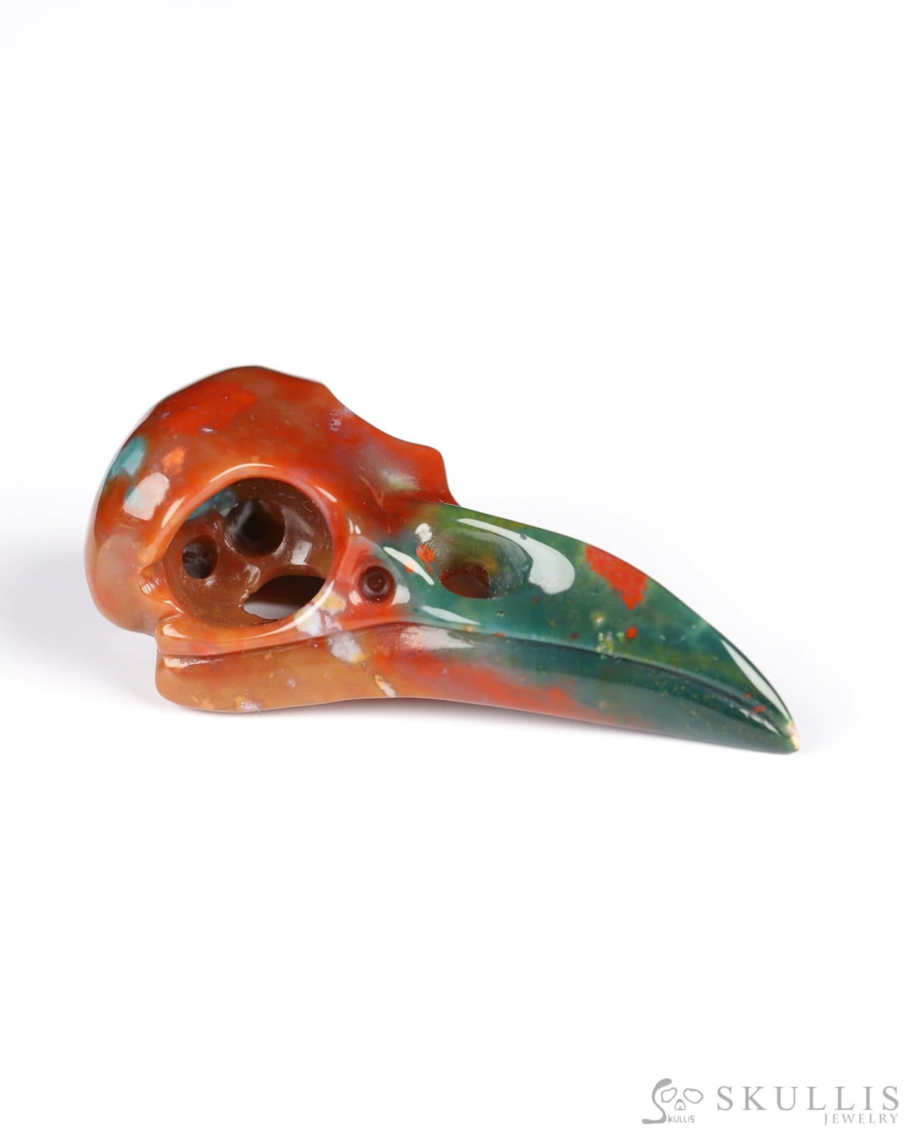 Gem Raven Skull Pendant Necklace of Bloodstone Carved Raven Skull - 9800183 Skull Pendants