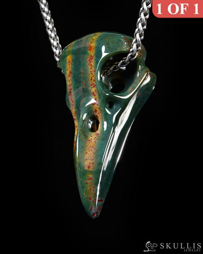 Night Pathfinder - Gem Raven Skull Pendant Necklace of Bloodstone Carved Raven Skull - Y9500444 - Skull Pendants