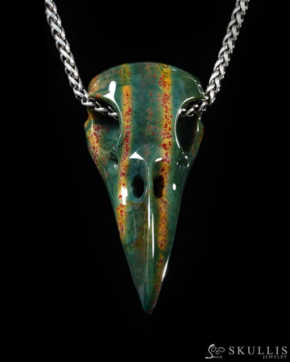 Night Pathfinder - Gem Raven Skull Pendant Necklace of Bloodstone Carved Raven Skull - Y9500444 - Skull Pendants