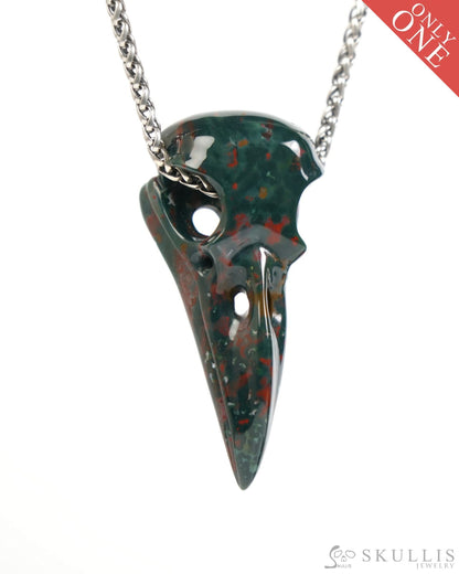 Gem Raven Skull Pendant Necklace of Bloodstone Carved Raven Skull - ZR19900045 Skull Pendants