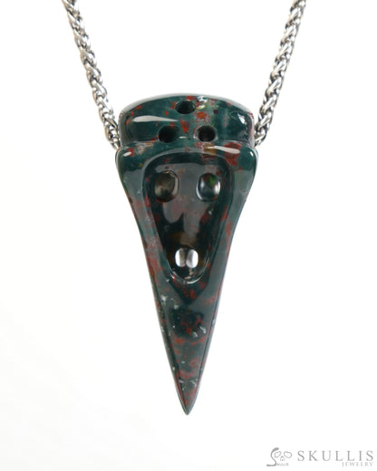 Gem Raven Skull Pendant Necklace of Bloodstone Carved Raven Skull - ZR19900045 Skull Pendants
