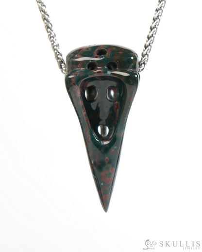 Gem Raven Skull Pendant Necklace of Bloodstone Carved Raven Skull - ZR19900046 Skull Pendants