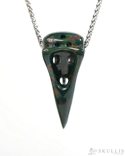 Gem Raven Skull Pendant Necklace of Bloodstone Carved Raven Skull - ZR19900047 Skull Pendants