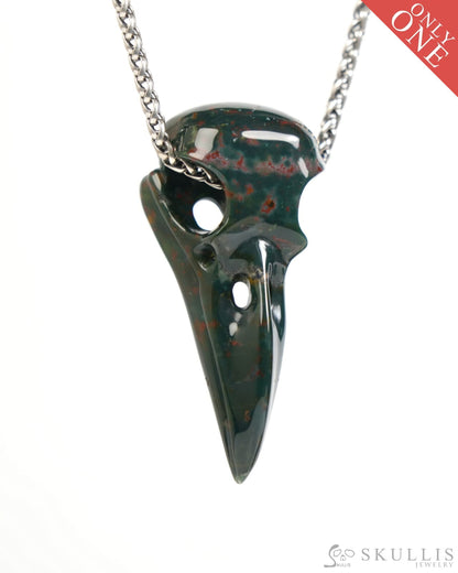 Gem Raven Skull Pendant Necklace of Bloodstone Carved Raven Skull - ZR19900047 Skull Pendants