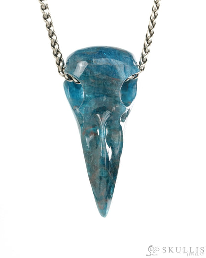 Night Pathfinder - Gem Raven Skull Pendant Necklace of Blue Apatite Carved Raven Skull - 9900441 - Skull Pendants