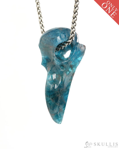 Night Pathfinder - Gem Raven Skull Pendant Necklace of Blue Apatite Carved Raven Skull - 9900441 - Skull Pendants