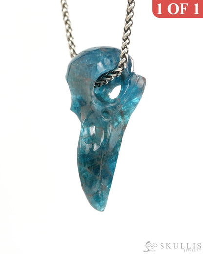 Night Pathfinder - Gem Raven Skull Pendant Necklace of Blue Apatite Carved Raven Skull - 9900441 - Skull Pendants