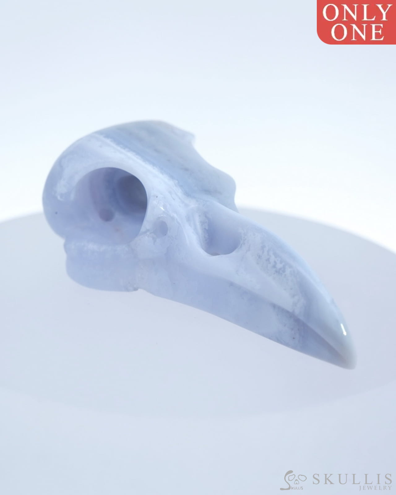 Gem Raven Skull Pendant Necklace Of Blue Lace Agate Crystal - 9500178 Pendants