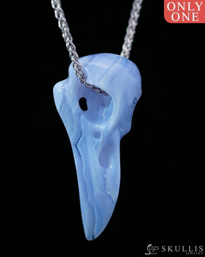 Gem Raven Skull Pendant Necklace of Blue Lace Agate Crystal Raven Pendant - 9800165 Skull Pendants
