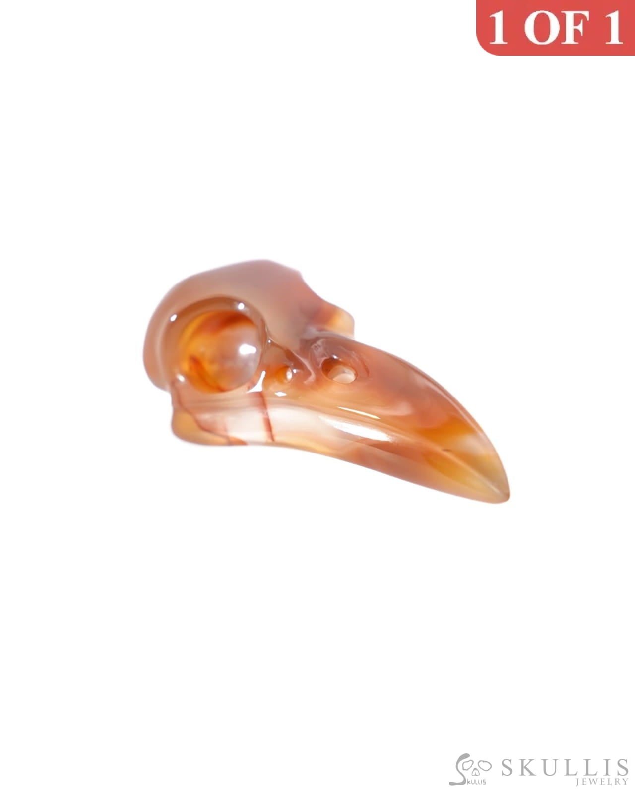 Night Pathfinder - Gem Raven Skull Pendant Necklace of Carnelian Carved Raven Skull - ZR19500186 - Skull Pendants