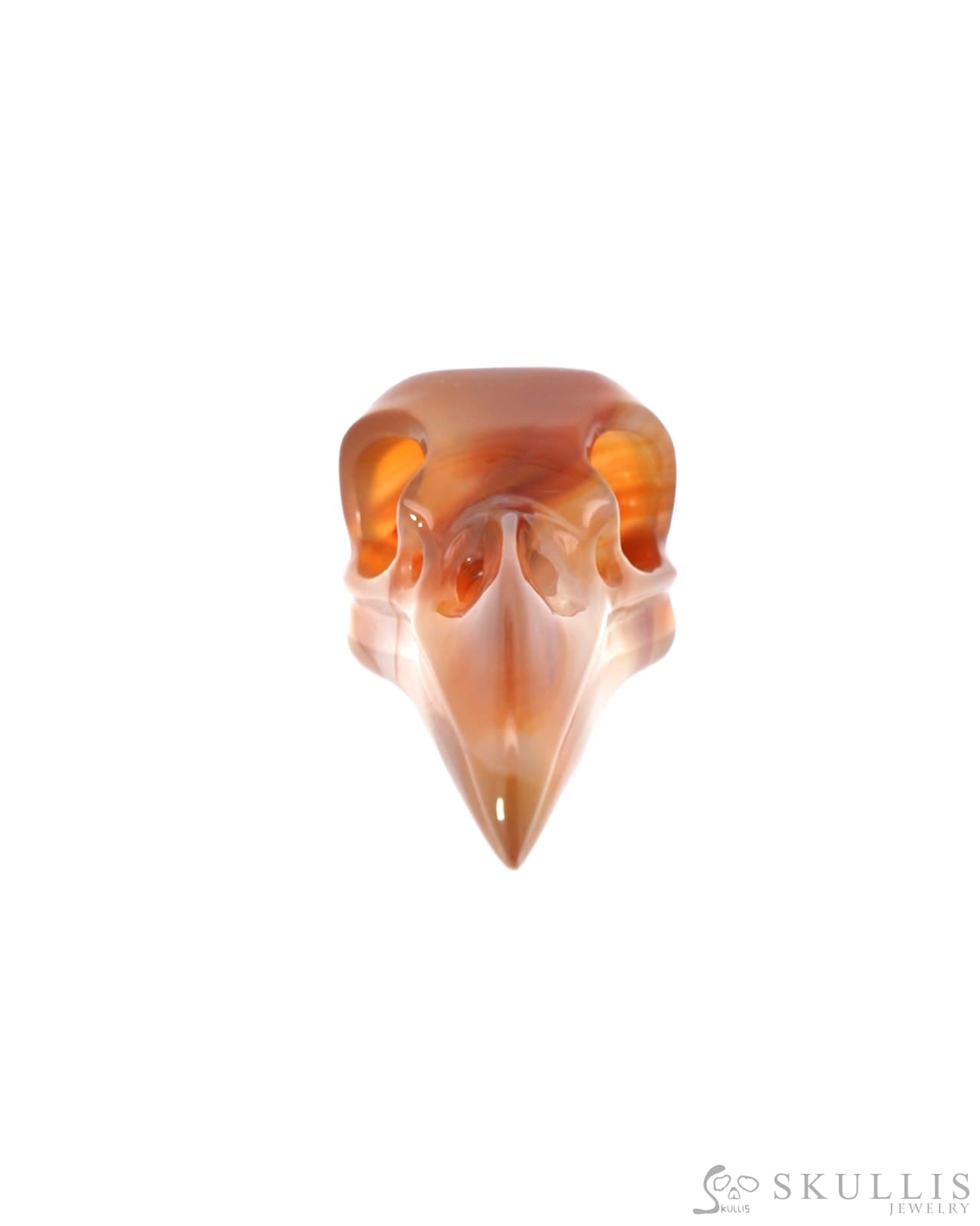 Night Pathfinder - Gem Raven Skull Pendant Necklace of Carnelian Carved Raven Skull - ZR19500186 - Skull Pendants