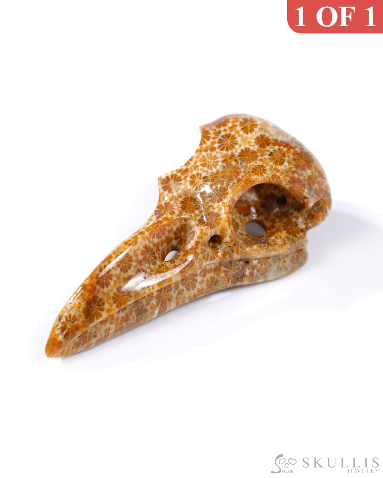 Gem Raven Skull Pendant Necklace of Coral Fossil Crystal Raven Pendant - 9500316 Skull Pendants