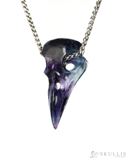 Night Pathfinder - Gem Raven Skull Pendant Necklace of Fluorite Carved Raven Skull - 9900517 - Skull Pendants