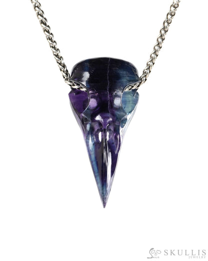 Night Pathfinder - Gem Raven Skull Pendant Necklace of Fluorite Carved Raven Skull - 9900517 - Skull Pendants