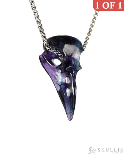 Night Pathfinder - Gem Raven Skull Pendant Necklace of Fluorite Carved Raven Skull - 9900517 - Skull Pendants
