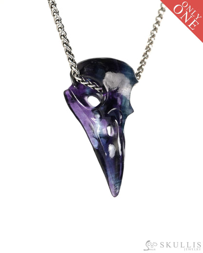 Night Pathfinder - Gem Raven Skull Pendant Necklace of Fluorite Carved Raven Skull - 9900517 - Skull Pendants