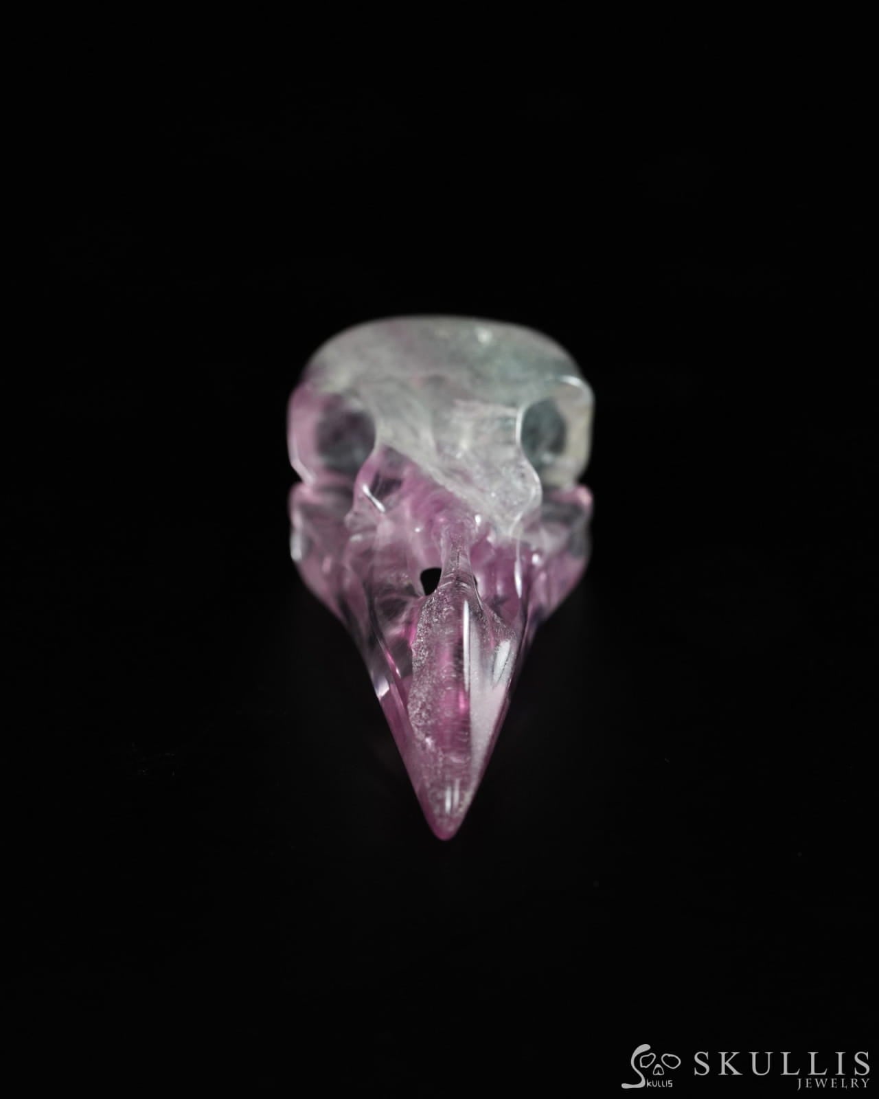 Night Pathfinder - Gem Raven Skull Pendant Necklace of Fluorite Carved Raven Skull - 9900518 - Skull Pendants